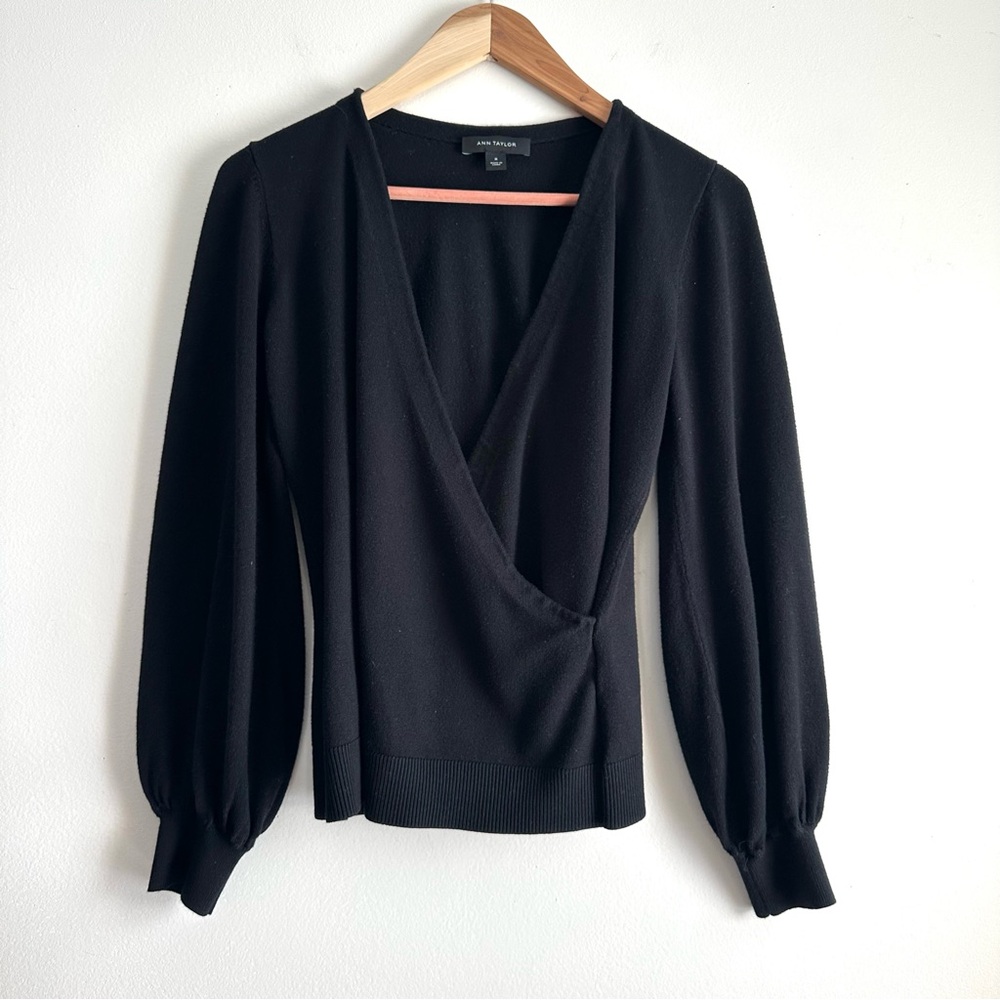 Ann Taylor • Surplice Bishop Sleeve Black Sweater